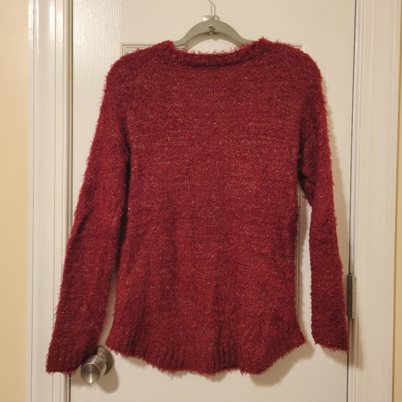 RAMPAGE Burgundy Shimmer/Metallic Fuzzy Sweater - Size M (GUC) - Picture 2 of 5